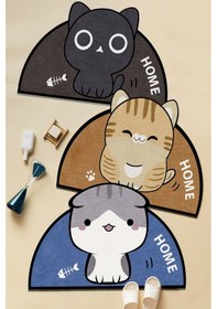 Resim DecomiaHome Dc8037 Yıkanabilir Kedili Banyo Halısı Paspas Tek Parça Oval 80x100 Siyah 