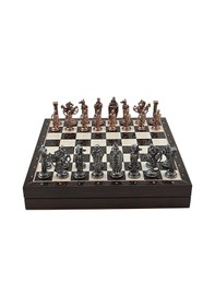 Resim Gifthome Büyük Boy Metal İngiliz Satranç Takımı Antik Ve Ceviz Desenli Sandıklı Mdf Tahtası 36x36x6 Cm. 