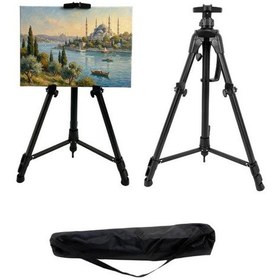 Resim Katlanabilir Metal Tripod Şövale - Kollu Yükseklik Ayarlı, Su Terazili, Pusulalı, Siyah 