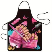 Resim 1 Adet Unisex Mutfak Önlüğü Tırnak Boyası & Kelebek Tasarımı - Dayanıklı Polyester, Canlı Pembe/Mavi/Altın Sanatsal Baskı, Siyah Arka Plan ile Pişirme & DIY Tırnak Sanatı Tutkunları için, Yenilikçi Önlük, Şık Mutfak Giyimi 