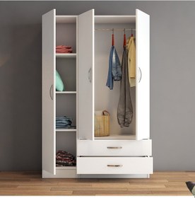 Resim tanmob 3 Kapılı Iki Çekmeceli Geniş Gardrop Beyaz - Grd0501 