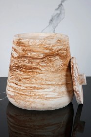 Resim 2 Parça Beton Çöp Kovası Banyo Mutfak Tuvalet Wc 18 Cm 4 Litre Kapaklı Kutu Mermer Deseni 