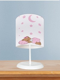 Resim Mekta Home Bebek Ve Çocuk Odası Uyuyan Sevimli Ayı Desenli Pembe Abajur 