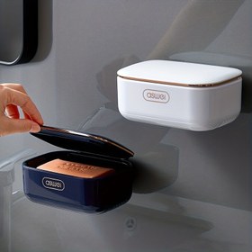 Resim Kapaklı Sızdırmaz Duvara Monte Sabunluk - Dayanıklı Plastik, Dikdörtgen Banyo Aksesuarı, Sabun Tutucu, Sabun Kabı, Damlalık 