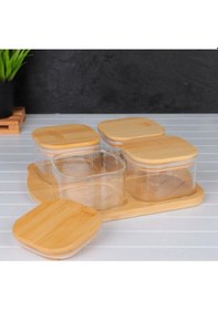 Resim Mien 4'lü Cam Bambu Kapaklı Kahvaltılık M-0002 Ahşap 