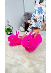 Resim Kadın Panduf Tavşan Figürlü Peluş Ev Botu Desenli Düz Taban Rahat Hafif 359 Fuşya 