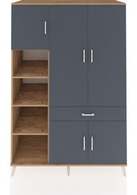 Resim Kronos Dolap 8 Raflı Tek Çekmeceli 5 Kapaklı 132x59x195 Çam-antrasit/antrasit Antrasıt/antrasıt 