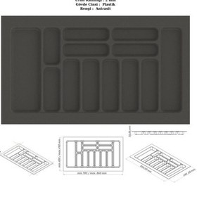 Resim Çekmece İçi Kaşıklık, Düzenleyici, Organizatör 86 Cm X 49 Cm Antrasit 