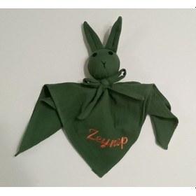 Resim İsimli Uyku Arkadaşı Doğal Müslin Kumaş Isme Özel Turuncu - Yeşil 