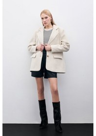 Resim Sateen Düğmeli Kaşe Ceket - Bej-135416 Bej 