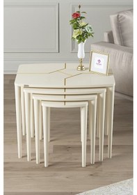 Resim Canisa Concept Lyon Serisi , Üst Kalite Sehpa Takımı , 1.sınıf Mdf 4 Lü Zigon Sehpa Takımı Krem Bej 