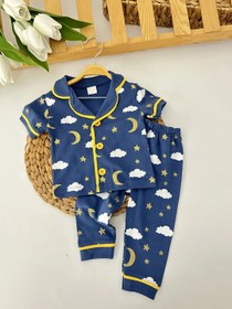 Resim Bebek Lacivert Bulut ve Ay Desenli Pijama Takımı 