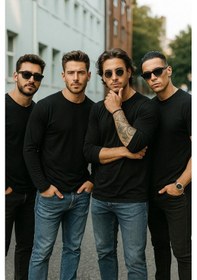 Resim Erkek Siyah 4'lü Paket Basic Uzun Kollu Tişört Sporcu Body T-shirt Siyah 