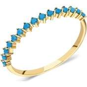 Resim 0.30 Ct Firuze Taşlı Yarım Tur Altın Yüzük-14 Ayar Kadın Hediye S 