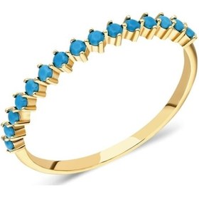 Resim 0.30 Ct Firuze Taşlı Yarım Tur Altın Yüzük-14 Ayar Kadın Hediye S 