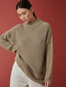 Resim Dik Yaka Oversize Triko Kazak Kaşmir Dokulu 