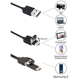 Resim Endoskop 3 in 1 Yılan Kamera Usb Micro Usb Type-C 10M Sert Kablo 