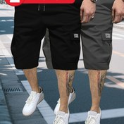 Resim 2 Adet Erkek Günlük Kargo Şort - Hafif Nefes Alabilen %100 Polyester, Elastik Bel Bağcıklı, Çoklu Kullanım Cepli & Harf Baskılı - Yazlık Dış Mekan, Spor Salonu, Partiler İçin Rahat Kesim (Siyah & Zeytin Yeşili), Dayanıklı Kumaş 