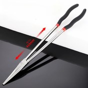 Resim 40.64 cm Uzun Burun Pense - Kırmızı Detaylı, Ergonomik Siyah Saplı, Hassas Tutma ve Sıkı Alanlar İçin 25/45 Derece Eğik Çelik İğne Burun Pense, Hassas Tutma Aracı, Şık Metalik Bitiş, Dayanıklı Metal Yapı 