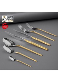 Resim Jumbo 5100 Quartz Mat Altın 12 Kişilik 84 Parça Çatal Kaşık Bıçak Takımı Mat Altın 