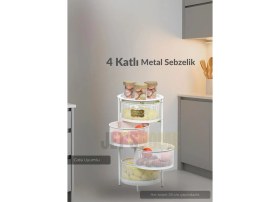 Resim 4 Katlı Sebzelik Açılır Metal Patates Soğan Sepeti Paslanmaz Meyvelik Organizer Sepet Beyaz 