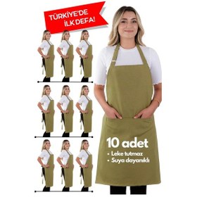 Resim 10 Adet Simple Ayarlanabilir Askılı Mutfak Önlüğü Fıstık Yeşili 