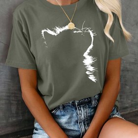 Resim Kadınlar için Rahat Yaka T-Shirt, Şirin Kedi ve Çiçek Baskısı, Yumuşak Kısa Kollu Üst, Hafif ve Nefes Alabilir, Bahar/Yaz/Sonbahar İçin Uygun, Tüm Mevsim Giyim | Şirin Kedi Baskısı | Yumuşak Kumaş 