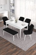 Resim Canisa Eva Serisi 80x132 Açılabilir Mdf Mutfak Masası Takımı Beyaz Masa 4 Siyah Sandalye 1 Bench 