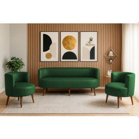 Resim Sydney Koltuk Takımı 3+1+1 Dekoratif Modern Deri Koltuk Seti Ofis Ve Ev Kullanımı - Yeşil Yeşil 