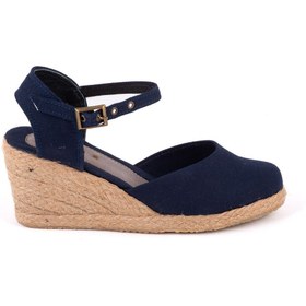 Resim Star Tombis Gerçek Elişi Topuğu Açık Bilekten Bantlı Dolgu Topuk Keten Hasır Kadın Espadril Handmade 