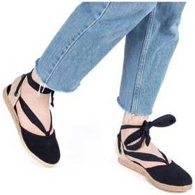 Resim Gerçek Elişi Ipli Düz Topuk Keten Espadril Handmade Siyah 
