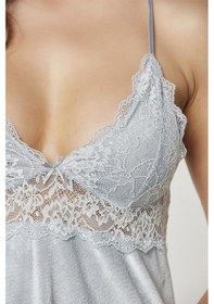 Resim Pierre Cardin 845 Kadın İp Askılı Kadife Saten Gecelik-mist Mist 