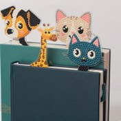 Resim El yapımı 3D hayvan desenli ofis ve çalışma malzemeleri için yuvarlak elmas akrilik kitap ayraç seti - Elmas Boyama Kitap Ayraçları DIY Kitap - 4'lü Hayvan Elmas Boyama Kitap Ayraçları DIY Kitap 