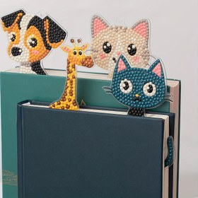 Resim El yapımı 3D hayvan desenli ofis ve çalışma malzemeleri için yuvarlak elmas akrilik kitap ayraç seti - Elmas Boyama Kitap Ayraçları DIY Kitap - 4'lü Hayvan Elmas Boyama Kitap Ayraçları DIY Kitap 
