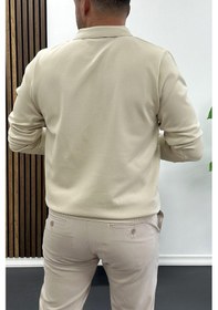 Resim Edwox Erkek Yarım Fermuarlı Düz Desen Polo Yaka Kazak Krem Edw424 Krem 