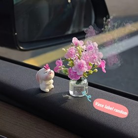 Resim 3 Parça Set: Tavşan + Papatya Vazo Araç Süsü, Kelebek Çeken Tavşan, Pembe Şeftali Çiçeği, Kırmızı Gül Vazo, Araç Dekoru, Kokusuz, Mini Parfüm Vazo Dekoru Masaüstü, Bilgisayar ve Araç İçin 