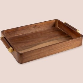 Resim The Mia Natura Akasya Metal Kulplu Tepsi Gold 47x30x6 Cm Kahverengi 