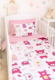 Resim Dijital Baskılı 3d Pamuklu Yenidoğan Bebek Nevresim Takımı Bear Toy Pink 