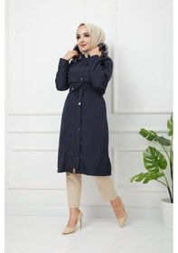 Resim Kombinal Lacivert Kadın İçi Kürklü Su ve Rüzgar Geçirmez Tesettür Kaban-Lacivert 
