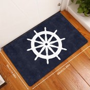 Resim 1 Adet Denizcilik Çapa ve Gemi Dümen Tasarımlı Paspas - Lacivert Yumuşak Makinede Yıkanabilir Polyester Paspas, Mutfak Banyo Çamaşır Odası Antre İçin 80.01cm x 50.04cm Dikdörtgen Zemin Matı, Klasik Denizcilik Dekoru, Banyo Paspası 