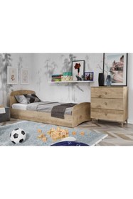 Resim KZNMOB HOME Soft Çocuk Odası Takımı Meşe - Karyola, 3 Kapaklı Gardırop, 3 Çekmeceli Şifonyer Tamamı Mdf 