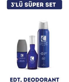 Resim Caldion 3'lü Süper Erkek Parfüm Seti ( 50 ml Edt Parfüm 50 ml Roll On 150 ml Deodorant ) 