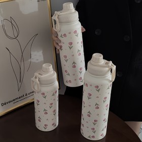 Resim 1 adet Pembe Lale Kalpli Paslanmaz Çelik Yalıtımlı Su Şişesi - Sıcak ve Soğuk İçecekler için Çift Duvarlı Vakumlu Termos, 600ml/800ml/1000ml Boyutlar, Seyahat, Spor Salonu, Açık Hava Etkinlikleri ve Hediyeler için Mükemmel 