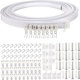 Resim Esnek Perde Rayı Kiti, Bükülebilir Ray ve Metal Kanca ile, Yatak Odası için Yumuşak Pencere Bölücü - Beyaz Plastik, Çoklu Boyutlar (1/2/3/4/5/6/7/8 Metre) 