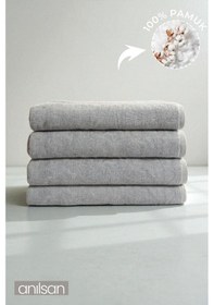 Resim 4'lü Gri Büyük Banyo Havlusu - 90x150 Cm, 650gr, %100pamuk, Spa Ve Otel Havlusu, Günlük Kullanıma Uygun Gri 