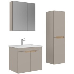 Resim Orka Lena 65 Cm Çöl Beji Kapaklı Banyo Dolabı Takımı Ve Boy Dolabı Çöl Beji 