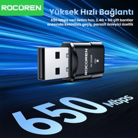 Resim Rocoren 650 Mbps 2.4 & 5ghz Dual Band USB Wifi Adaptör 