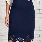 Resim Abartılı Dantel Detaylı Şık Yüksek Bel Etek - Düz Renk, Esnek Polyester Karışımı, Makinede Yıkanabilir - Tüm Mevsimler İçin Mükemmel 