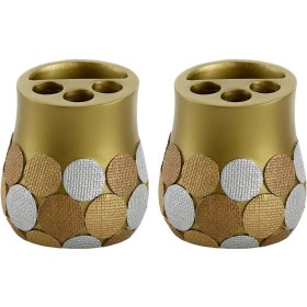 Resim 2 Adet Diş Fırçalık Altın Puanlı Poliresin 9x9x10cm Banyo Seti Çok Renkli 
