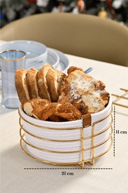Resim Parlak Altın Yuvarlak Ekmek Sepeti Ekmeklik Sunum Sepeti Makrome Çok Amaçlı Paslanmaz Metal 